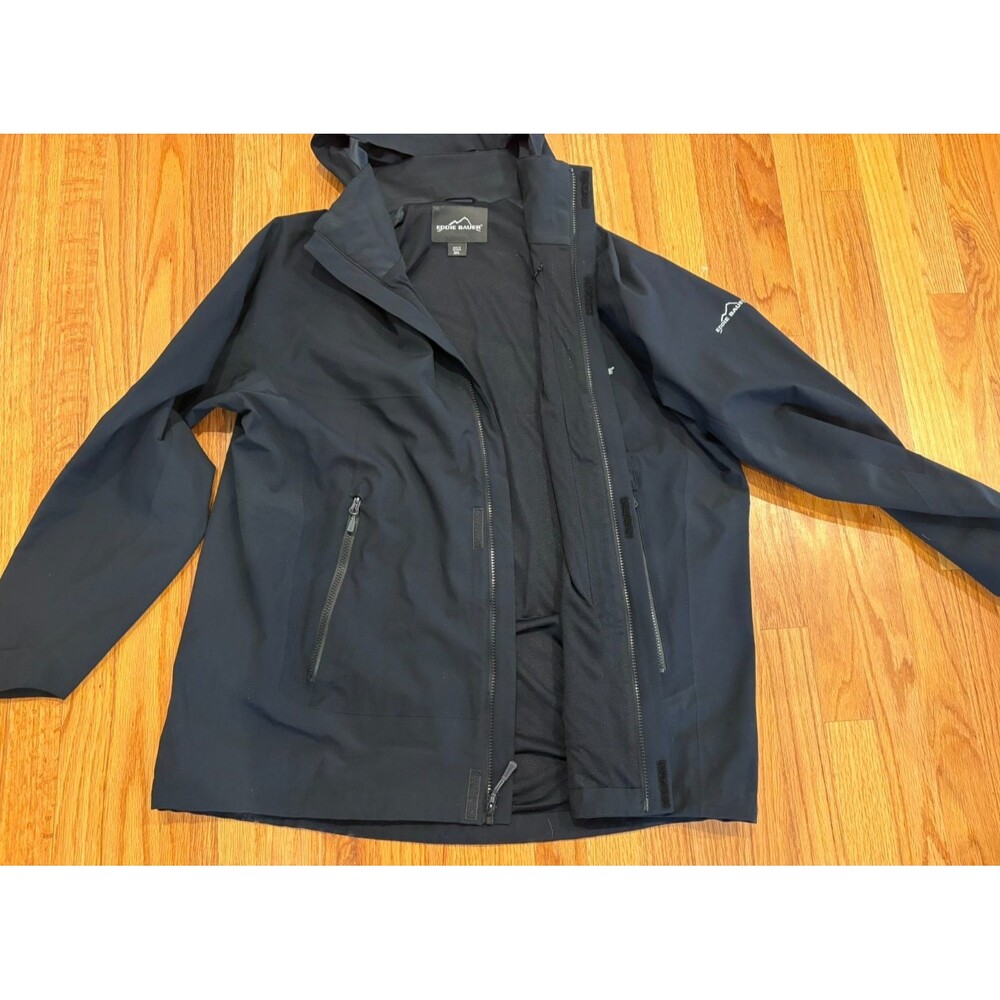 EDDIE BAUER Stadium Jacket Men's 2XL Black Soft Shell Hooded Lined Company Logo - Picture 7 of 16